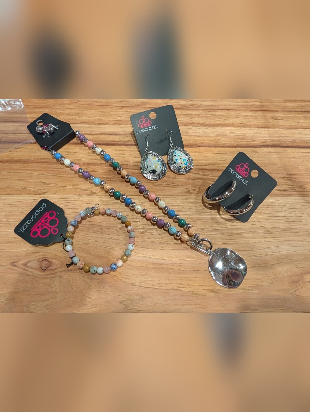 Paparazzi Multicolor Beaded Necklace with Silver Teardrop Earrings